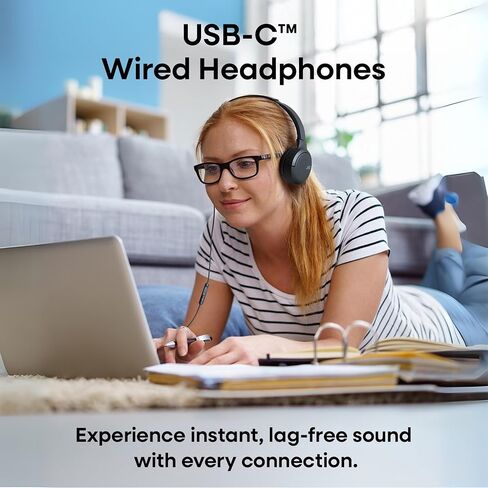 JVC USB-C سماعات رأس سلكية على الأذن مع ميكروفون - مريحة للارتداء طوال اليوم، مكالمات واضحة، صوت غني - قابلة للطي وخفيفة الوزن - كابل أحادي الجانب خالي من التشابك - رائعة للألعاب والعمل من المنزل in Kuwait
