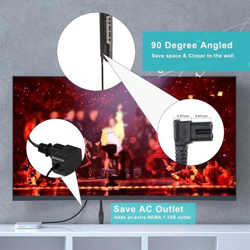 KUNCAN TV Power Splitter Cable - 1-Pack 1FT IEC C8 to C7 and NEMA 1-15R Splitter Extension Cord for Fire Stick, Roku, Chromecast, Apple TV, Google, LED Strip Lights, Samsung LG TCL Hisense HDTV in Kuwait