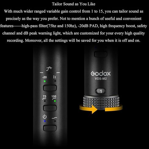 ميكروفون GODOX VDS-M2 Supercardioid Condenser Shotgun، واجهة إخراج 3.5 مم، مادة سبائك الألومنيوم، يعمل مع الكاميرا، DSLR، الكمبيوتر، الهاتف المحمول in Saudi Arabia