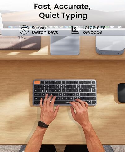 ProtoArc Backlit Compact Wireless Keyboard for Mac, K90-A Bluetooth Keyboard, Multi-Device, Low Profile, Fluid Quiet Typing, Rechargeable, Compatible with MacBook Pro/Air, iPad - Space Gray in Saudi Arabia