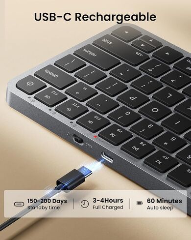ProtoArc Backlit Compact Wireless Keyboard for Mac, K90-A Bluetooth Keyboard, Multi-Device, Low Profile, Fluid Quiet Typing, Rechargeable, Compatible with MacBook Pro/Air, iPad - Space Gray in Saudi Arabia