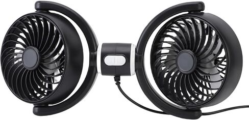 Walfront Dual Head Car Fan, 360 Degree Rotatable USB Cooling Fan for Backseat, Strong Airflow for SUVs, Trucks and Sedans in Kuwait