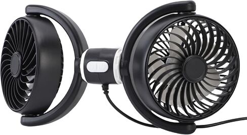 Walfront Dual Head Car Fan, 360 Degree Rotatable USB Cooling Fan for Backseat, Strong Airflow for SUVs, Trucks and Sedans in Kuwait
