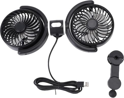 Walfront Dual Head Car Fan, 360 Degree Rotatable USB Cooling Fan for Backseat, Strong Airflow for SUVs, Trucks and Sedans in Kuwait