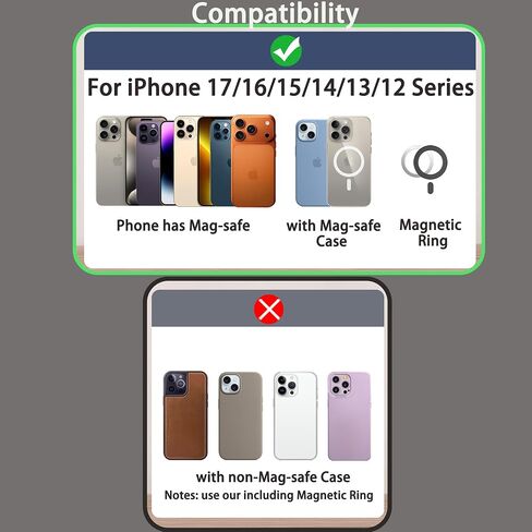 حامل مقبض هاتف مغناطيسي لهواتف iPhone بمقبض هاتف Magsafe مع مسند حلقة هاتف مغناطيسي، حامل هاتف قابل للتعديل 360 درجة لليد وقبضة حامل حلقة الهاتف لمقاطع الفيديو والسفر والعمل، أسود in Saudi Arabia