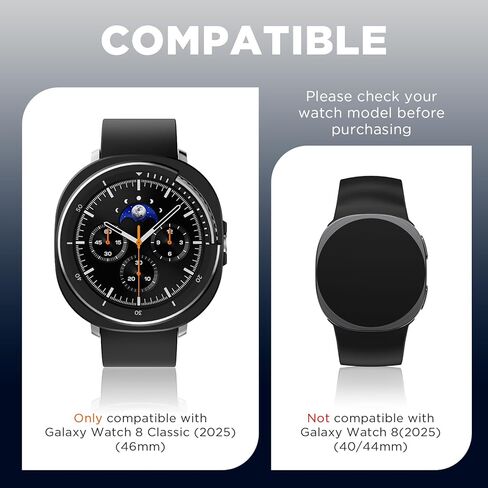 for Samsung Galaxy Watch 8 46mm Cover,Metal Protective Case Compatible with Samsung Galaxy Watch 8 Classic (2025) 46mm Case,Utra-Thin Durable Metal Samsung Watch Case with Back Frame (Black) in Kuwait