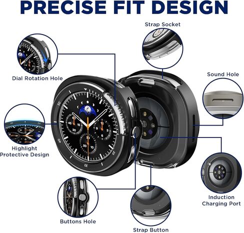 for Samsung Galaxy Watch 8 46mm Cover,Metal Protective Case Compatible with Samsung Galaxy Watch 8 Classic (2025) 46mm Case,Utra-Thin Durable Metal Samsung Watch Case with Back Frame (Black) in Kuwait