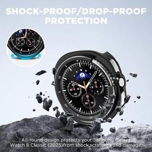 for Samsung Galaxy Watch 8 46mm Cover,Metal Protective Case Compatible with Samsung Galaxy Watch 8 Classic (2025) 46mm Case,Utra-Thin Durable Metal Samsung Watch Case with Back Frame (Black) in Kuwait