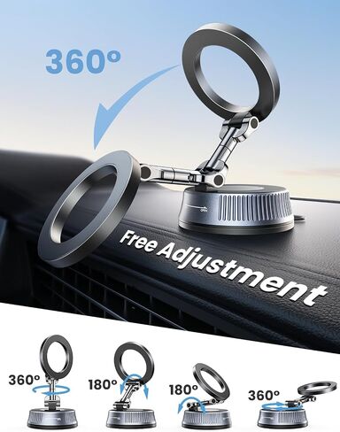 حامل هاتف مغناطيسي مفرغ لسيارتك، حامل هاتف سيارة بشفط نانو جل مطور، حامل هاتف سيارة قابل للتعديل 360 درجة لـ MagSafe، حامل هاتف قابل للطي للسيارة لهواتف iPhone وAndroid in Saudi Arabia