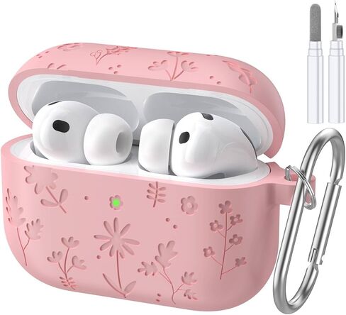 for AirPods Pro 3 Case, Premium Silicone Flower Engraved Cute Protective Case Cover for Airpods Pro 3rd Generation 2025 (Pink, for AirPod Pro 3 Case) in Saudi Arabia