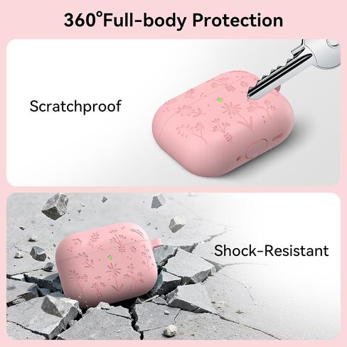 for AirPods Pro 3 Case, Premium Silicone Flower Engraved Cute Protective Case Cover for Airpods Pro 3rd Generation 2025 (Pink, for AirPod Pro 3 Case) in Saudi Arabia