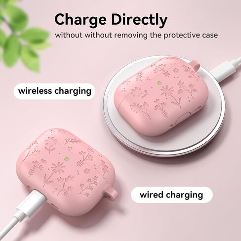 for AirPods Pro 3 Case, Premium Silicone Flower Engraved Cute Protective Case Cover for Airpods Pro 3rd Generation 2025 (Pink, for AirPod Pro 3 Case) in Saudi Arabia