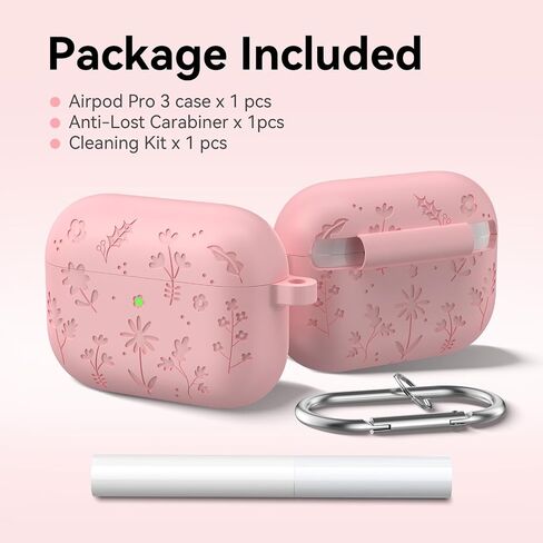 for AirPods Pro 3 Case, Premium Silicone Flower Engraved Cute Protective Case Cover for Airpods Pro 3rd Generation 2025 (Pink, for AirPod Pro 3 Case) in Saudi Arabia
