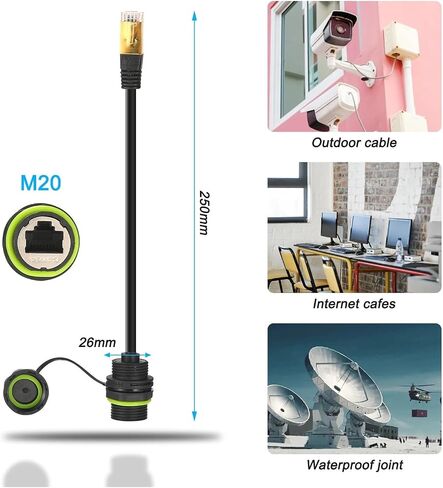 MUSM 1PC RJ45 8p8c Waterproof Connector, RJ45 Male to Female, Panel Mount Type,zinc Alloy Body+PA66 Plastic+Copper Contact 250mm(YPM20-RJ45-C01) in Saudi Arabia