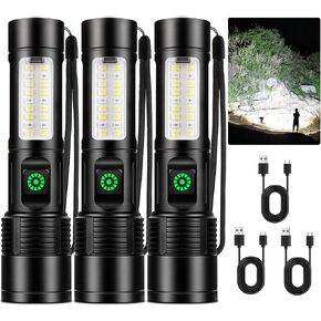 NiaoChao Rechargeable LED Flashlights High Lumens, 99000 Lumens Super Bright Flashlight with 6 Modes, Waterproof Powerful Flash Light Multifunctional Flashlights for Home Camping Hiking(3 Pack) in Saudi Arabia