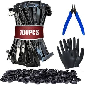 Nylon Universal Cable Tie Buckle，strap style buckle zip tie, Heavy Duty Self-Locking Push Pin Design for Quick and Effortless Car Daily Repair Fender, Bumper, Trunk Liner（100PCS＋gloves＋tie scissors） in Saudi Arabia