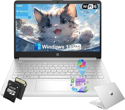 كمبيوتر محمول HP 14 بوصة للطلاب والأعمال - معالج Intel 4-Core، ذاكرة الوصول العشوائي 16 جيجابايت، 128 جيجابايت UFS وبطاقة SD 256 جيجابايت، Ai Copilot، مكتب 365 لمدة عام، Win 11 Pro، طوال اليوم (أخضر) in Kuwait