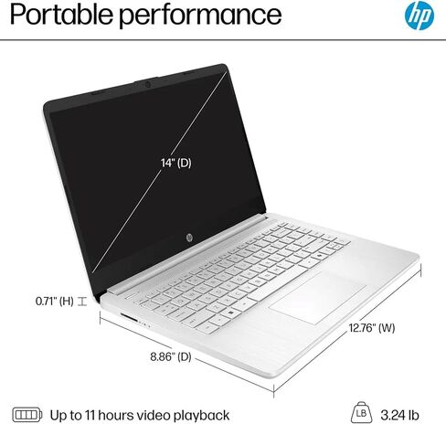 كمبيوتر محمول HP 14 بوصة للطلاب والأعمال - معالج Intel 4-Core، ذاكرة الوصول العشوائي 16 جيجابايت، 128 جيجابايت UFS وبطاقة SD 256 جيجابايت، Ai Copilot، مكتب 365 لمدة عام، Win 11 Pro، طوال اليوم (أخضر) in Kuwait