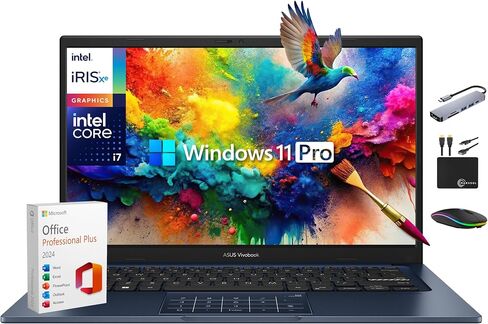 ASUS Vivobook Laptop Business 2025-2026, Lifetime Office, AI-Powered Computer, 14" FHD Display, 10-Core Intel i7-1355U, 40GB RAM, 1.5TB Storage (1TB SSD + 500GB Ext), MarxsolAccessory, Win 11 Pro in Saudi Arabia