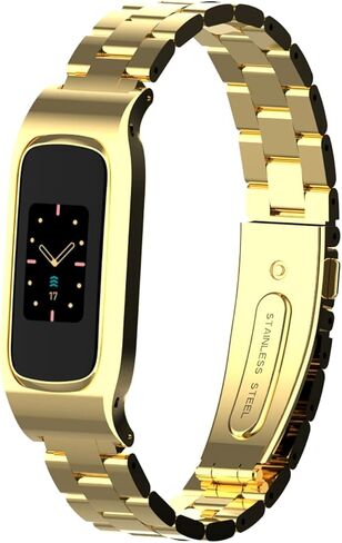 سوار معدني متوافق مع Fitbit Luxe/Luxe SE، تصميم إطار واقٍ من الفولاذ المقاوم للصدأ، سوار معدني بديل لسوار المعصم Fitbit Luxe للياقة البدنية والعافية للرجال والنساء (ذهبي) in Saudi Arabia