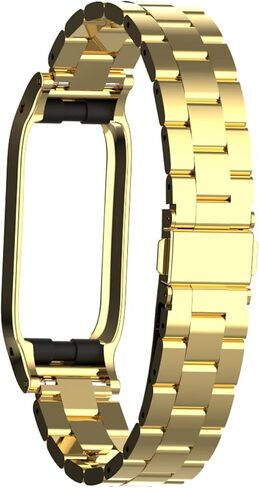 سوار معدني متوافق مع Fitbit Luxe/Luxe SE، تصميم إطار واقٍ من الفولاذ المقاوم للصدأ، سوار معدني بديل لسوار المعصم Fitbit Luxe للياقة البدنية والعافية للرجال والنساء (ذهبي) in Saudi Arabia