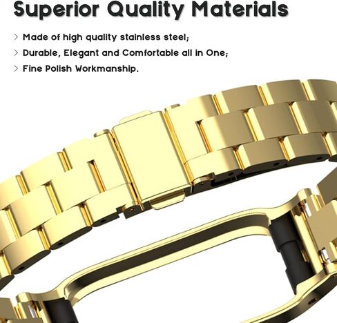 سوار معدني متوافق مع Fitbit Luxe/Luxe SE، تصميم إطار واقٍ من الفولاذ المقاوم للصدأ، سوار معدني بديل لسوار المعصم Fitbit Luxe للياقة البدنية والعافية للرجال والنساء (ذهبي) in Saudi Arabia