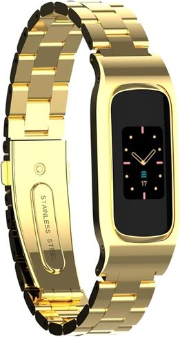 سوار معدني متوافق مع Fitbit Luxe/Luxe SE، تصميم إطار واقٍ من الفولاذ المقاوم للصدأ، سوار معدني بديل لسوار المعصم Fitbit Luxe للياقة البدنية والعافية للرجال والنساء (ذهبي) in Saudi Arabia