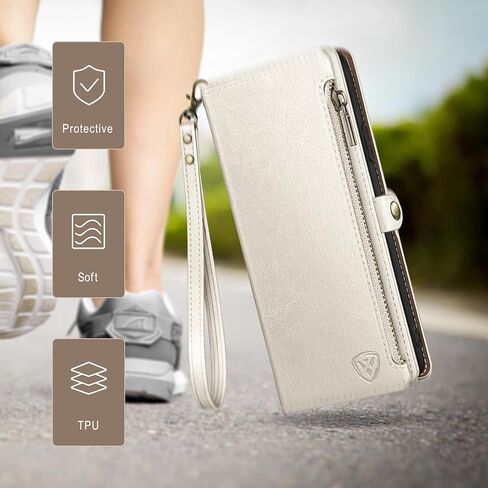 حافظة XcaseBar متوافقة مع iPhone Air 6.5 بوصة مع حامل بطاقة ائتمان بسحاب، RFID Blocking، حافظة هاتف من جلد البولي يوريثان قابلة للطي وغطاء مقاوم للصدمات للنساء والرجال لهاتف Apple 17 Air باللون الأحمر الخمري in Kuwait