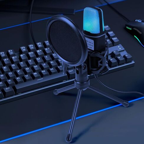 Condenser Computer Mic, RGB Light Streaming Podcast Studio Microphone with Tripod Stand, Metal USB Gaming Mic for Recording, Vocals in Saudi Arabia