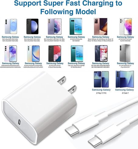 25W Samsung Super Fast Charger Block [2 Pack] for Samsung Galaxy S22, S23, S24, S25 Ultra, S25 FE, Z Flip 7, Z Fold 7, Z flip Fe, A17 USB C Charger with 6FT C to C Cable Android Phone Charger Cord in Kuwait