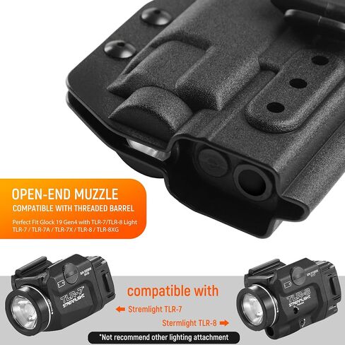 حافظة تحمل الضوء IWB Kydex لجهاز Glock 19 Gen5 مع Streamlight TLR-8، حامل مستوى الاحتفاظ بالاحتكاك I، قطع بصري مناسب للنقطة الحمراء، أسود in Kuwait