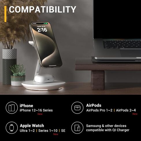 MAGEASY 4 in 1 Charging Station - Total 55W Output, Bedside Charging Station, Fast Charging Stand for iPhone, Apple Watch, AirPods, iPad, with Ambient Light | Power Station with 67W Charger (Black) in Saudi Arabia