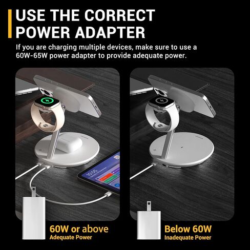 MAGEASY 4 in 1 Charging Station - Total 55W Output, Bedside Charging Station, Fast Charging Stand for iPhone, Apple Watch, AirPods, iPad, with Ambient Light | Power Station with 67W Charger (Black) in Saudi Arabia