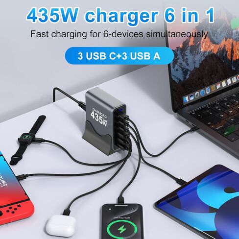 435W USB C Charger, 140W GaN Charger, 6-Port Fast Charging Station Compatible with MacBook Pro/Air, Laptops, iPad, iPhone 16/15/14/13/12/11, Samsung Galaxy S24/S23, Tablets, Switch, Huawei, Steam Deck in Saudi Arabia