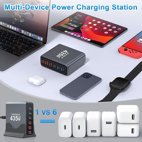 435W USB C Charger, 140W GaN Charger, 6-Port Fast Charging Station Compatible with MacBook Pro/Air, Laptops, iPad, iPhone 16/15/14/13/12/11, Samsung Galaxy S24/S23, Tablets, Switch, Huawei, Steam Deck in Saudi Arabia