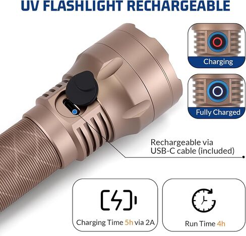 S3U UV Flashlight Blacklight, Rechargeable Powerful Handheld UV Light for Resin Curing, Pet Urine & Scorpion Detection, Rocks & Minerals Hunting (365NM) in Kuwait
