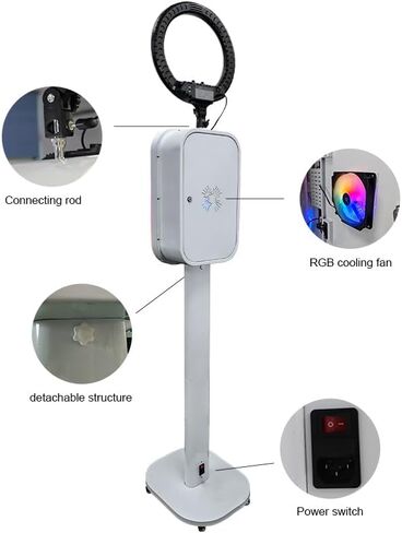 كشك صور محمول متوافق مع حامل كشك صور iPad مقاس 10.2 بوصة - 13 بوصة مع حلقة وغطاء ضوء RGB وحامل كشك تصوير سيلفي للمناسبات وحفلات الزفاف (آلة كشك الصور) in Kuwait