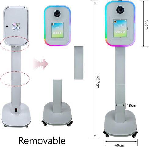 كشك صور محمول متوافق مع حامل كشك صور iPad مقاس 10.2 بوصة - 13 بوصة مع حلقة وغطاء ضوء RGB وحامل كشك تصوير سيلفي للمناسبات وحفلات الزفاف (آلة كشك الصور) in Kuwait