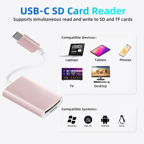 قارئ بطاقات USB C Micro SD - قارئ بطاقات الذاكرة بفتحات مزدوجة، لنظام التشغيل Mac OS، Windows، Android على الكمبيوتر الشخصي، وMacBook، يدعم SD/SDXC/SDHC/TF/Micro SDHC/UHS-I in Saudi Arabia