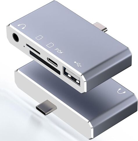 USB C Hub 5-in-1, USB C Adapter with SD/Micro SD Card Reader, 3.5mm Audio Aux Headphone Jack, USB OTG Adapter, 100W PD Compatible for iPad Air/Pro, iPhone 15/16, MacBook in Saudi Arabia