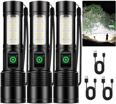 NiaoChao Rechargeable LED Flashlights High Lumens, 99000 Lumens Super Bright Flashlight with 6 Modes, Waterproof Powerful Flash Light Multifunctional Flashlights for Home Camping Hiking(3 Pack) in Saudi Arabia