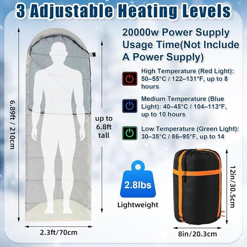 2 Pack Heated Sleeping Bag for Adults USB Electric Cold Weather Sleeping Bag with 4 Zone Carbon Fiber 3 Adjustable Heating Levels Waterproof for All Season Camping & Hiking in Saudi Arabia