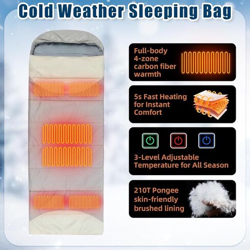 2 Pack Heated Sleeping Bag for Adults USB Electric Cold Weather Sleeping Bag with 4 Zone Carbon Fiber 3 Adjustable Heating Levels Waterproof for All Season Camping & Hiking in Saudi Arabia