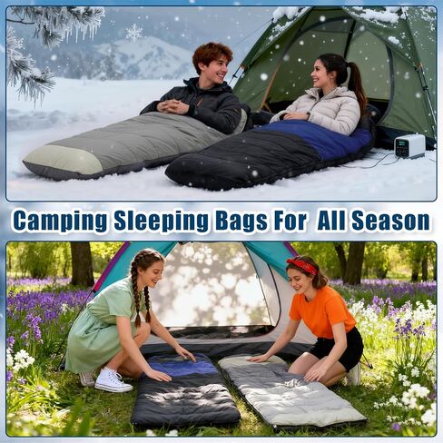 2 Pack Heated Sleeping Bag for Adults USB Electric Cold Weather Sleeping Bag with 4 Zone Carbon Fiber 3 Adjustable Heating Levels Waterproof for All Season Camping & Hiking in Saudi Arabia