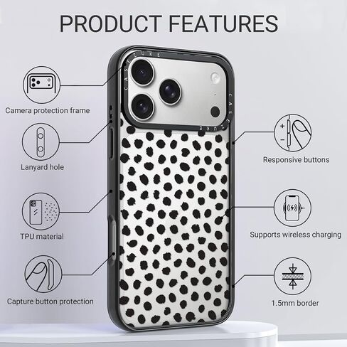 غطاء حماية شفاف من مادة TPU لهاتف iPhone 17 Pro Max مع تصميم، حماية من السقوط، جراب لطيف للفتيات والنساء، بقعة سوداء in Saudi Arabia