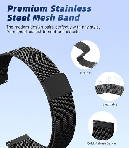 18mm 20mm 22mm Metal Watch Band Compatible with Garmin Venu 3S/2S/4/3/Vivoactive 4S/Vivomove 3S/Forerunner 255S/265S/Vivoactive 6/5/3, Quick Release Stainless Steel Mesh Strap for Men Women in Kuwait