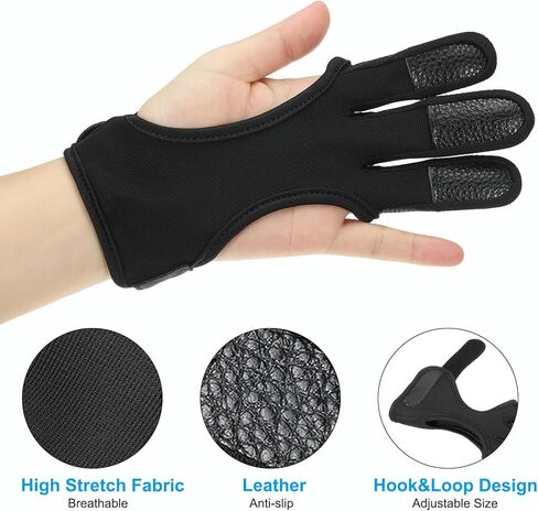 Archery Glove, Leather 3 Finger Protector Guard Archery Shooting Gloves for Youth Adult Men Women Beginner Hunting, Black, Large Size in Saudi Arabia