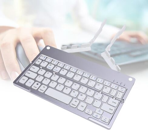 لوحة مفاتيح بلوتوث قابلة للطي من PUSOKEI مع حامل هاتف، لوحة مفاتيح لاسلكية محمولة صامتة قابلة للطي، لوحات مفاتيح جيب قابلة لإعادة الشحن أثناء السفر متوافقة مع الأجهزة اللوحية والهواتف المحمولة (أبيض فضي) in Kuwait