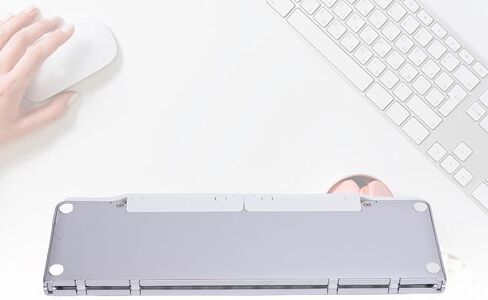 لوحة مفاتيح بلوتوث قابلة للطي من PUSOKEI مع حامل هاتف، لوحة مفاتيح لاسلكية محمولة صامتة قابلة للطي، لوحات مفاتيح جيب قابلة لإعادة الشحن أثناء السفر متوافقة مع الأجهزة اللوحية والهواتف المحمولة (أبيض فضي) in Kuwait
