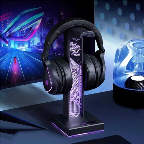 حامل سماعة رأس للألعاب من الأكريليك، حامل سماعة رأس RGB، مع منفذ صوت USB/3.5 مم، 10 أوضاع إضاءة، ملحقات ألعاب الكمبيوتر، للاعبين الرجال ومحبي الموسيقى (أسود) in Saudi Arabia